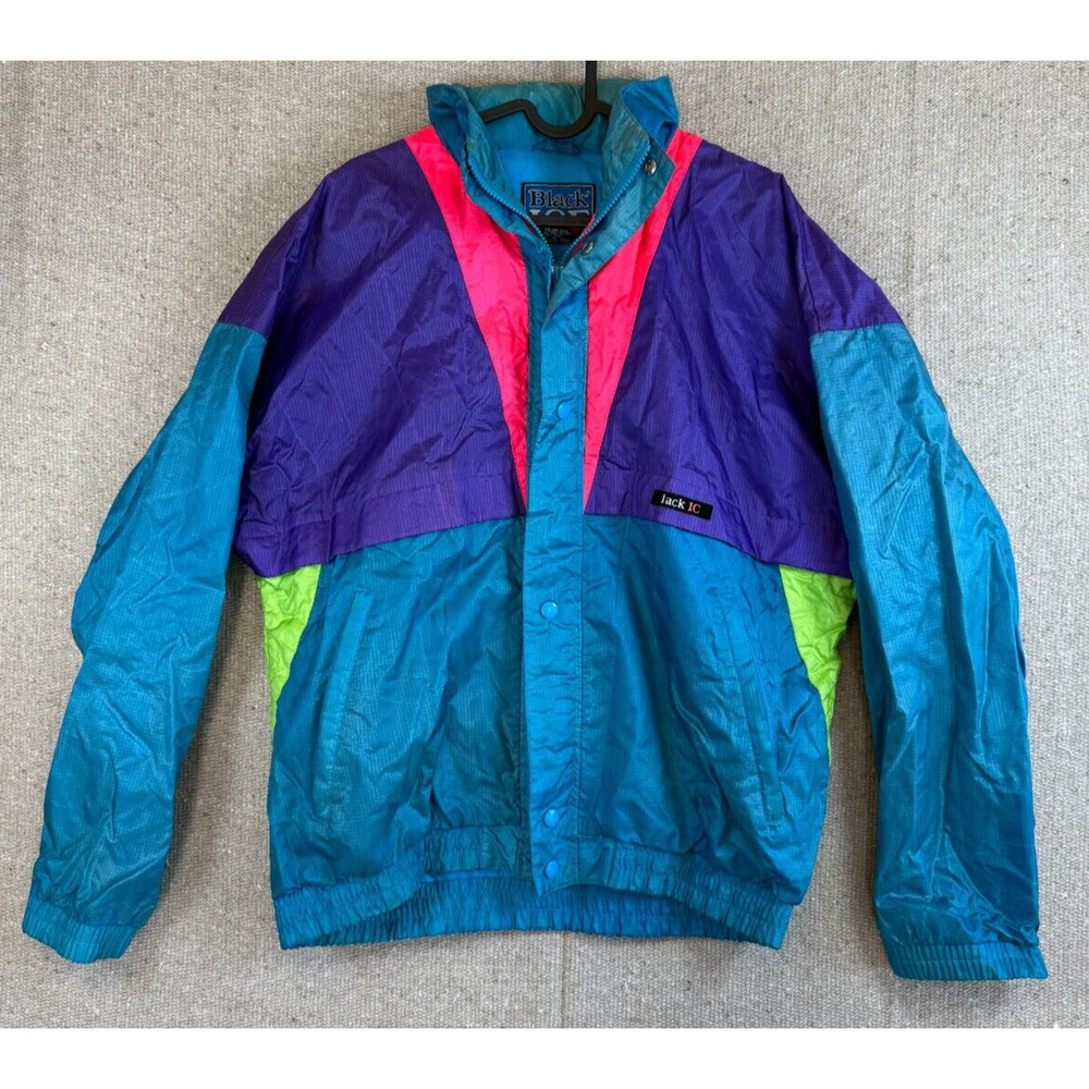 Vintage Black‎ Ice Windbreaker Long Sleeve Jacket Mens Sz Medium Pullover Zip Up